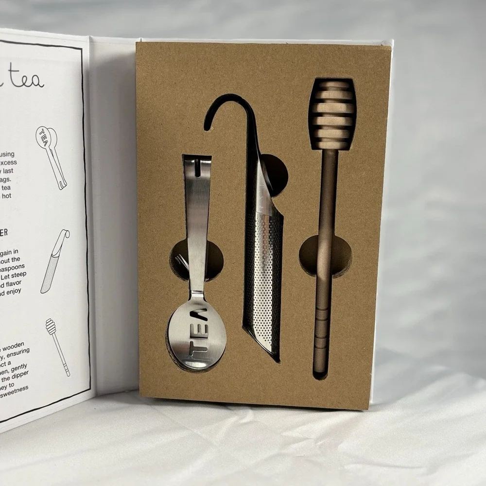 SB Design Studio Tea Gift Set Infuser Strainer Tongs Honey Dipper New